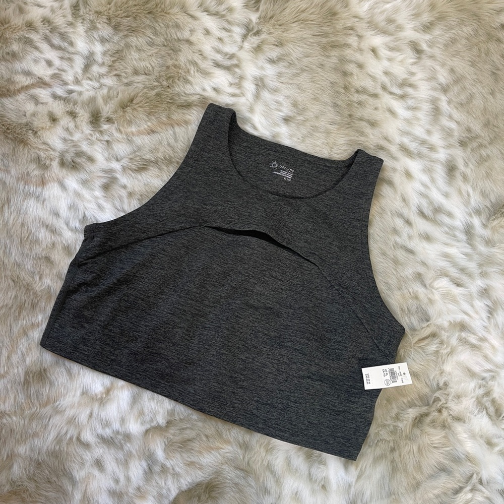 NWT Aerie Gray Crop Tank Top with Cut Out Design